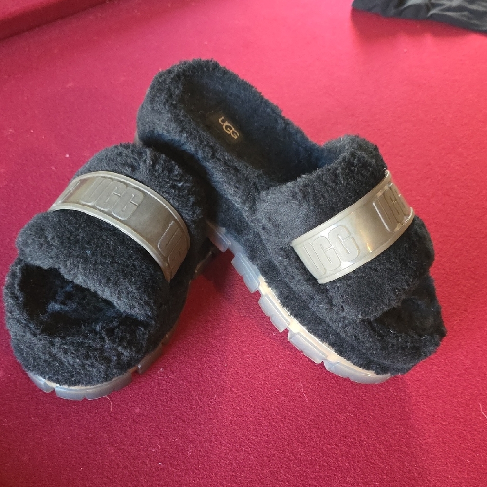 UGG Black Fluffita Platform Slides